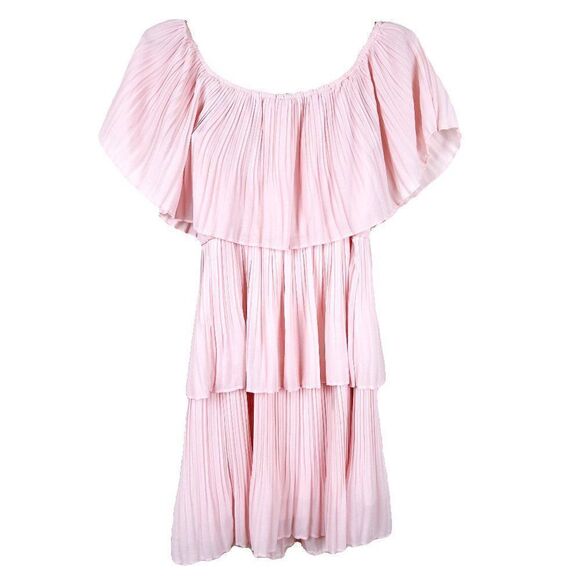B Darlin Light Blush Pink Tiered Pleated Chiffon Off the Shoulder Dress - Picture 1 of 8